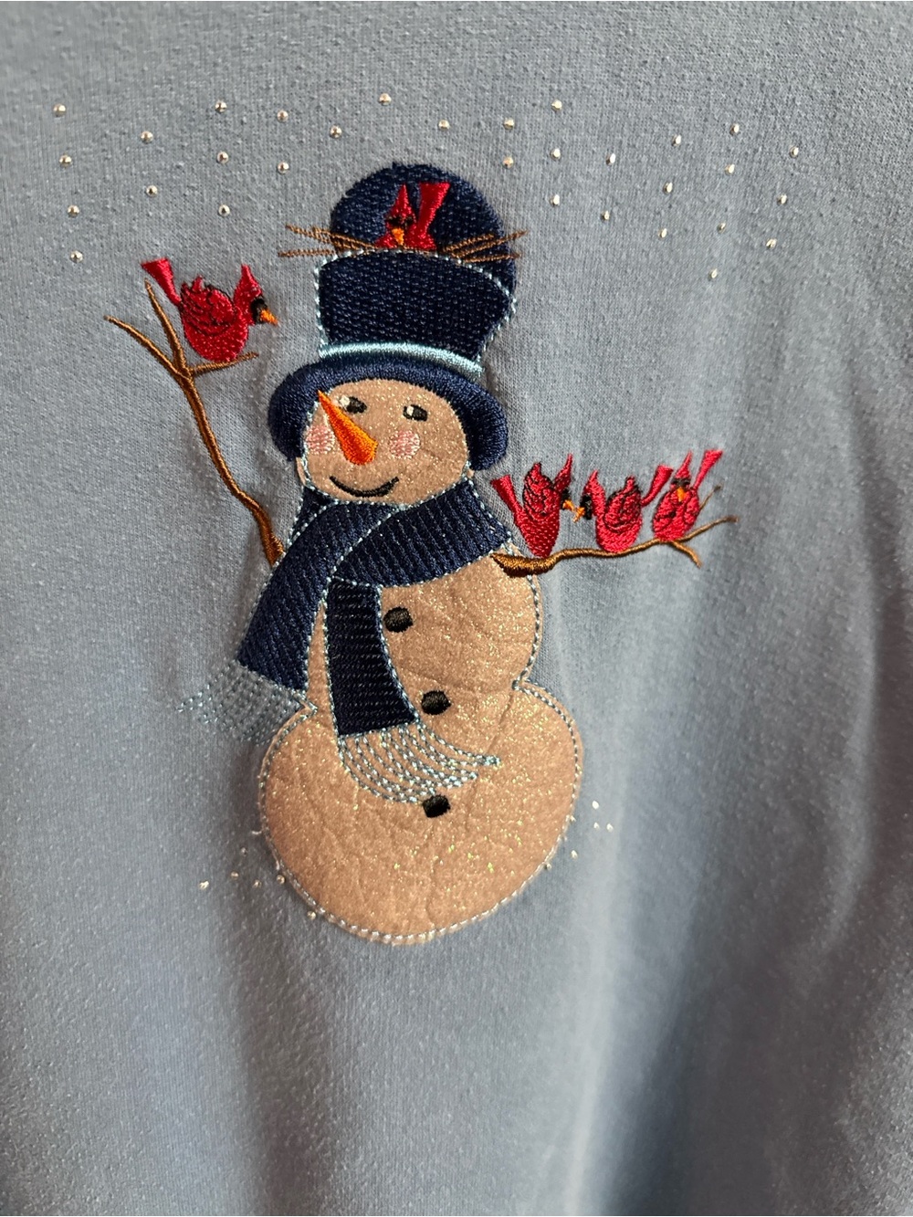 Grandmacore Cottagecore 90s Winter bling Whimsy Snowman embroidered sweatshirt
